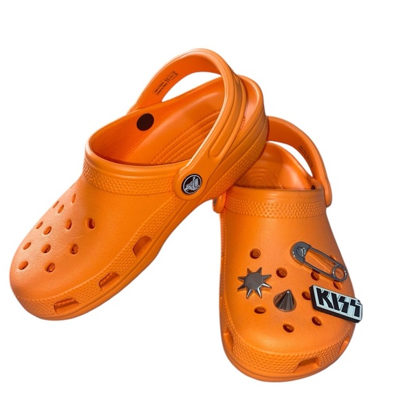 CROCS Orange Size 6 Women’s w/ Removable Silver Applications/KISS - Picture 1 of 3